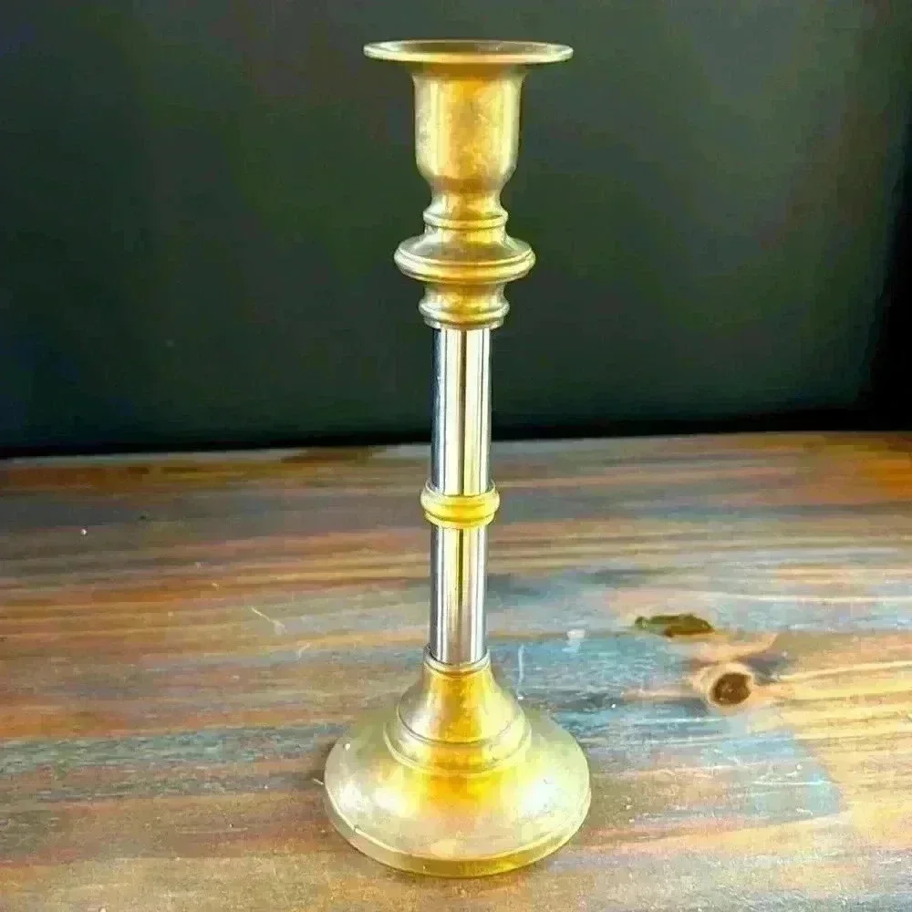 Vintage Brass & Chrome Candlestick/Candle Holder Made In Hong Kong